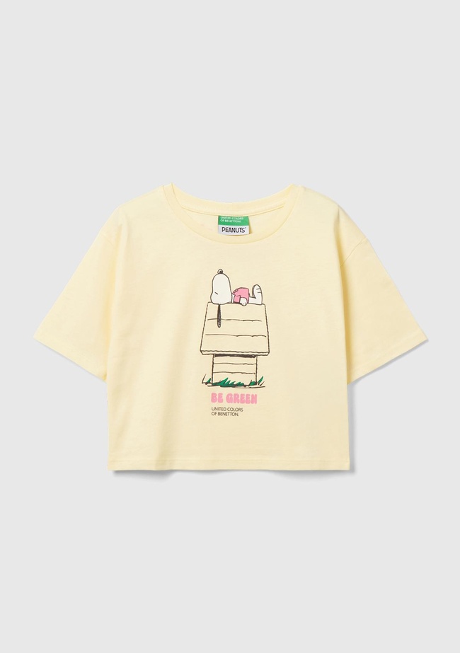  Kız Çocuk Sarı Önü ve Arkası Peanuts Baskılı T-Shirt