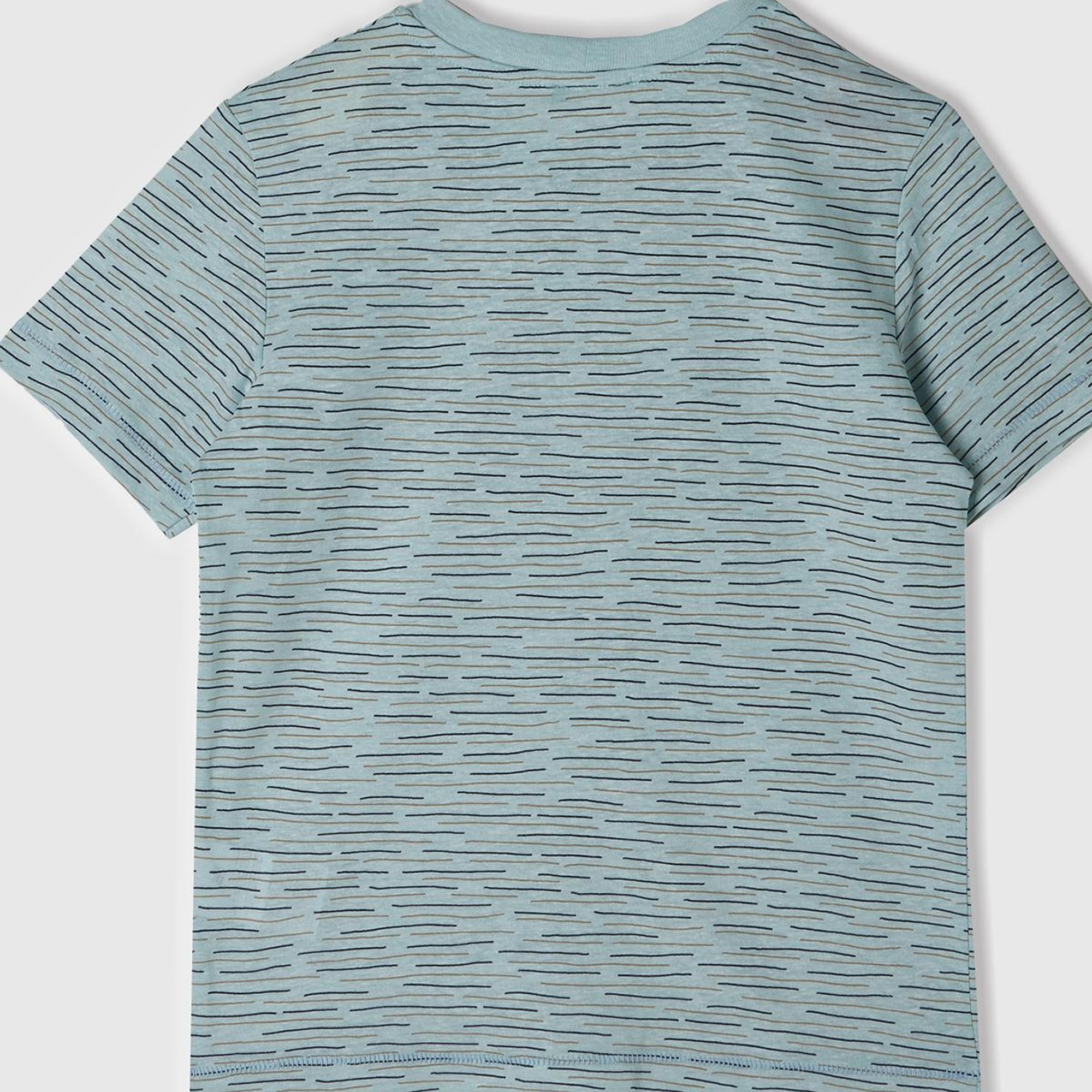 Erkek Çocuk Açık Mavi Logo Baskılı Çizgili Bisiklet Yaka T-Shirt