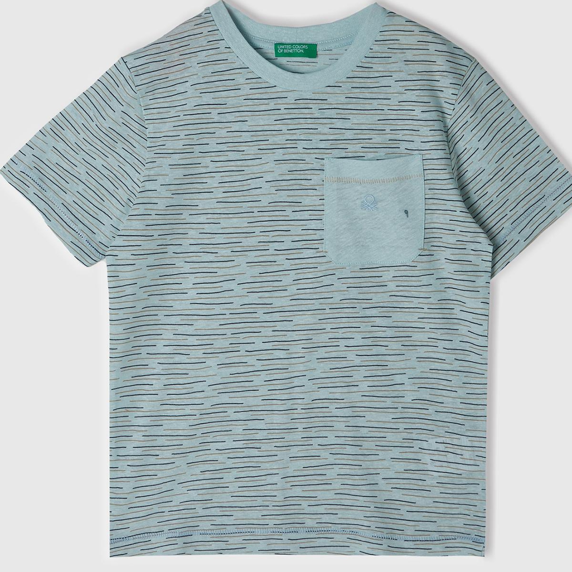 Erkek Çocuk Açık Mavi Logo Baskılı Çizgili Bisiklet Yaka T-Shirt