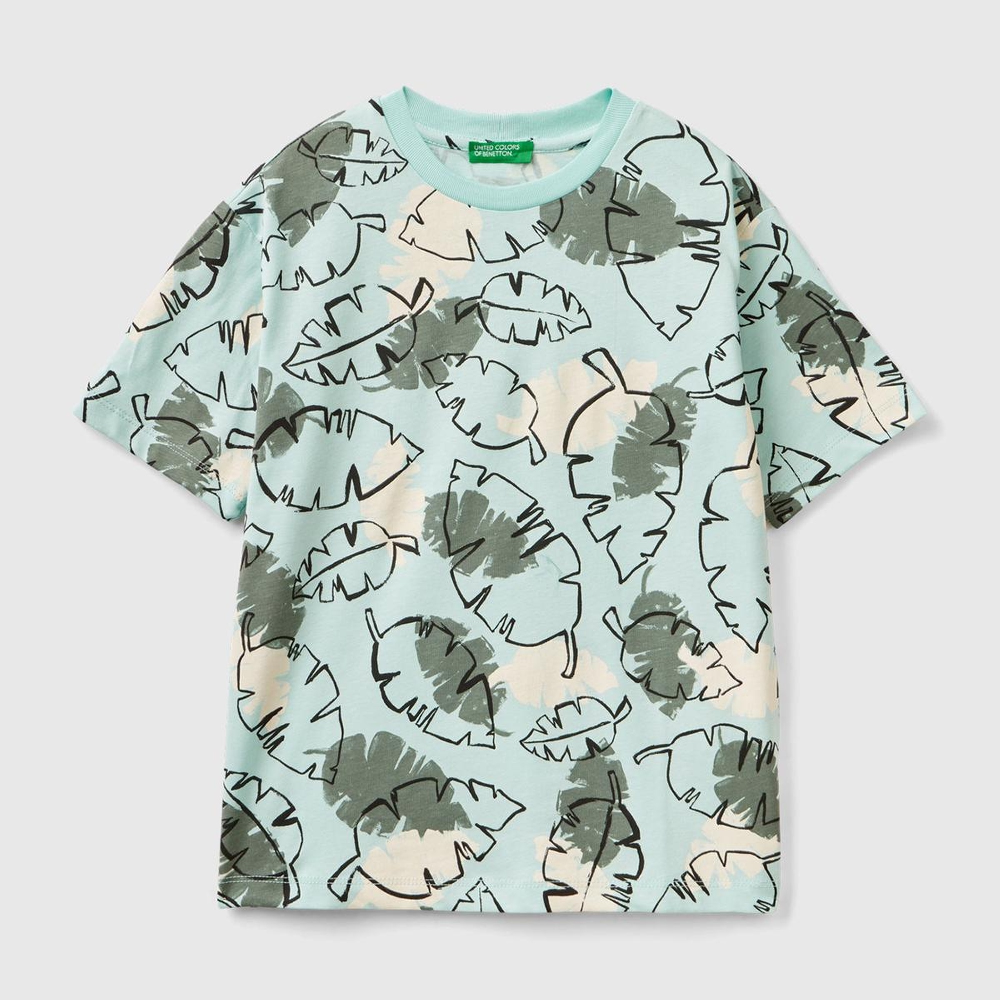 Erkek Çocuk Mavi Mix Tamamı Baskılı Arkası Logo İşlemeli Bisiklet Yaka T-Shirt