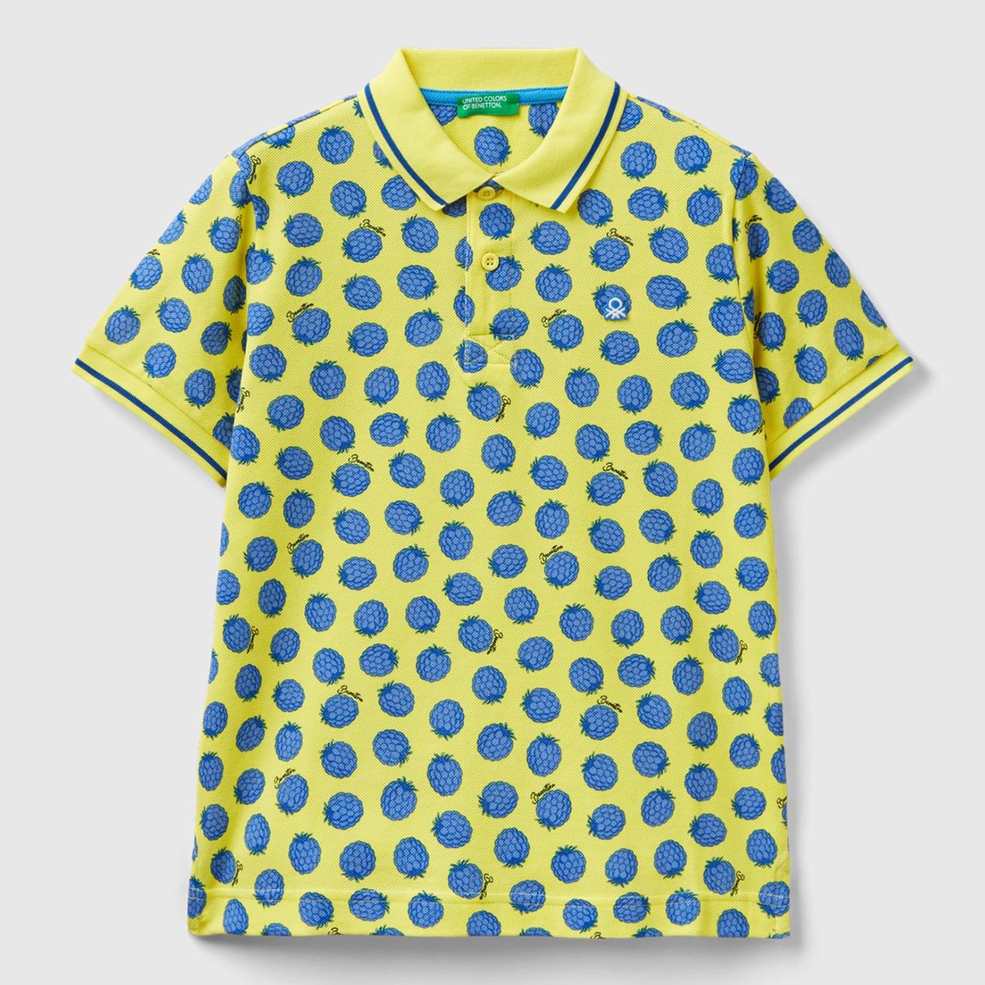 Erkek Çocuk Sarı-Mavi Sol Göğsü Logo Baskılı Tamamı Desenli Polo T-Shirt