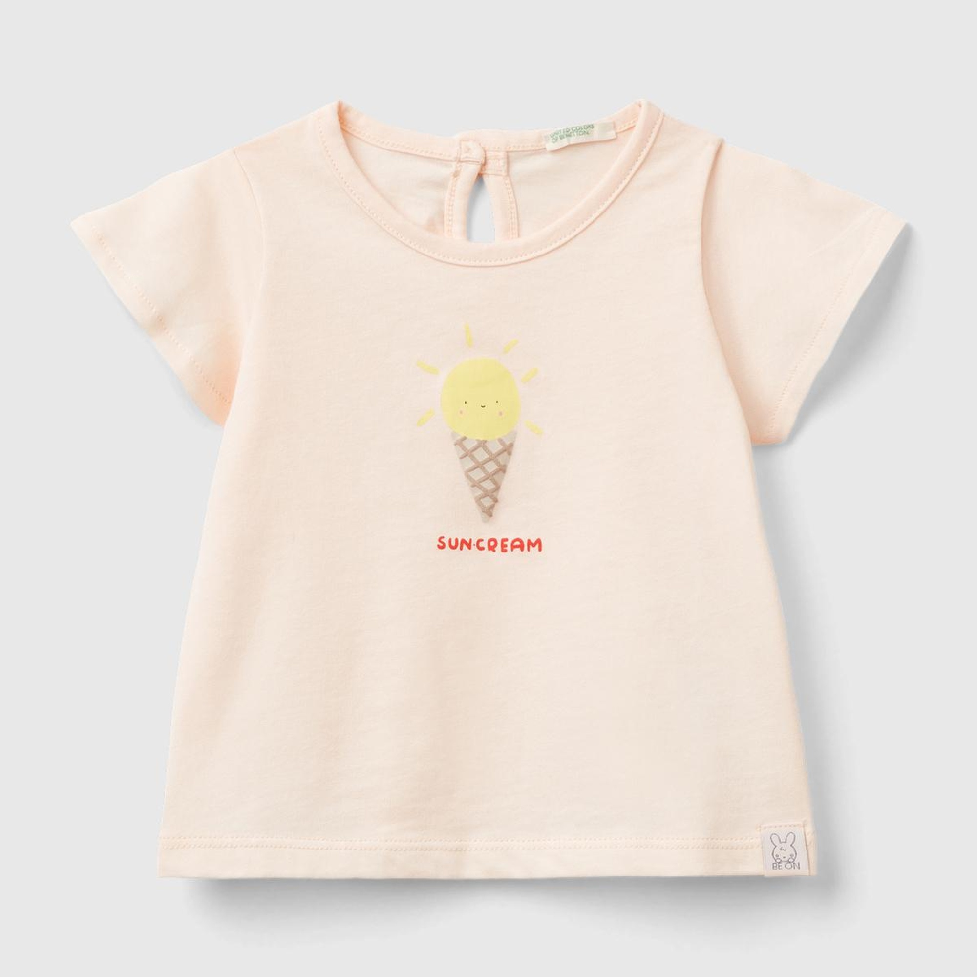 Bebek Pudra Önü Grafik Baskılı Kolları Pileli Dekoratif Düğmeli T-Shirt