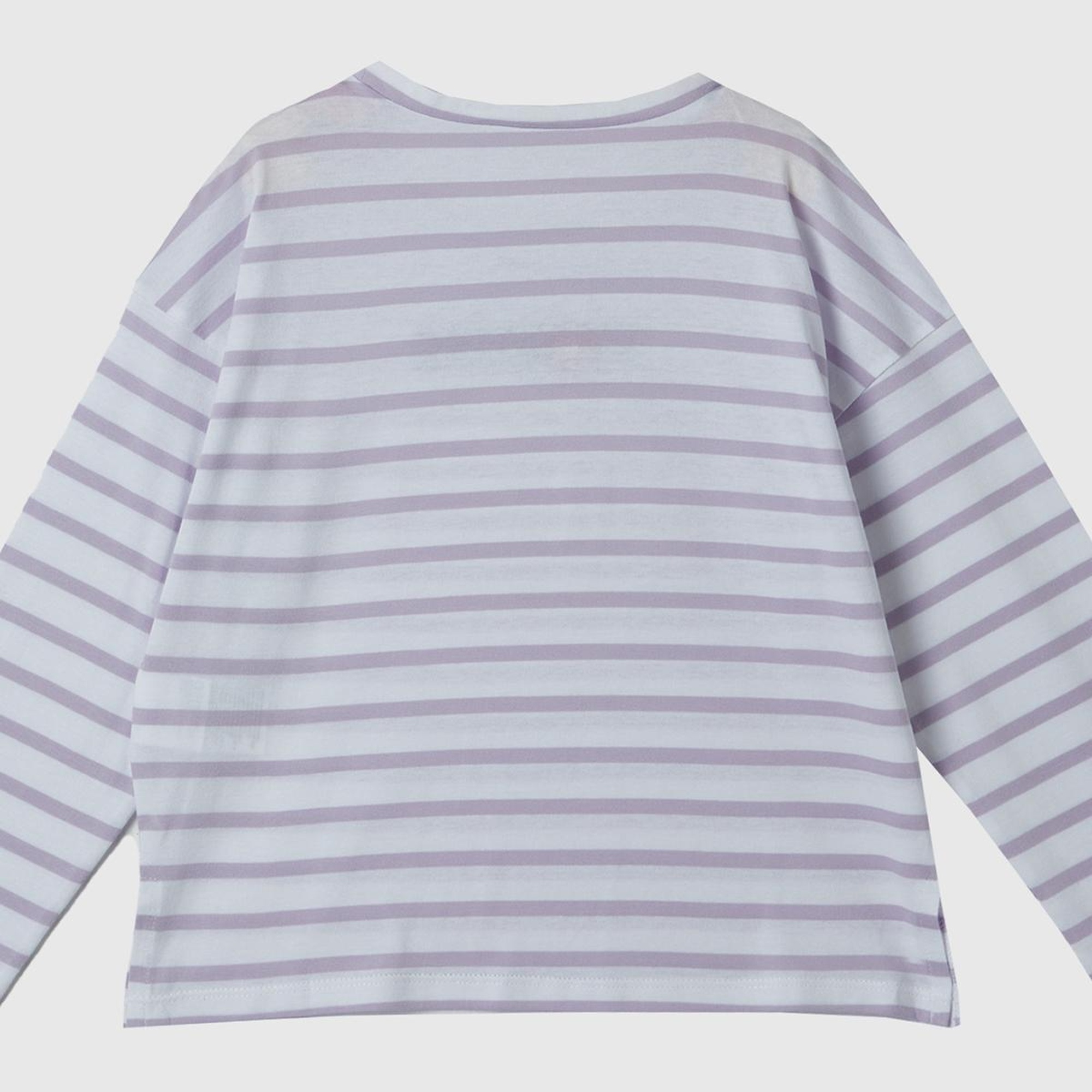 Kız Çocuk Beyaz Mix Önü Boncuk İşlemeli Çizgili Yırtmaçlı Uzun Kollu T-Shirt