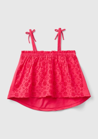  Kız Çocuk Fuşya Önü Logo İşlemeli Fiyonk Detaylı İnce Askılı Bluz