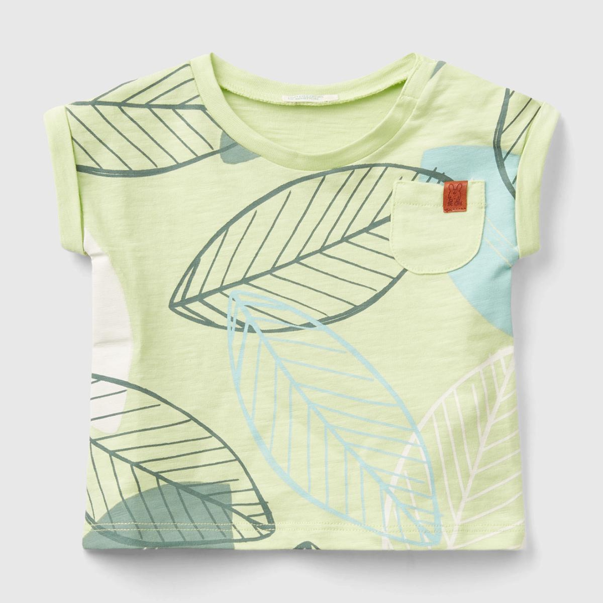 Bebek Açık Yeşil Önü Grafik Baskılı Yama Cebi Logo Detaylı T-Shirt