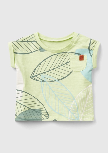  Bebek Açık Yeşil Önü Grafik Baskılı Yama Cebi Logo Detaylı T-Shirt