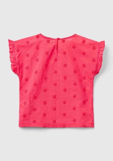  Kız Çocuk Fuşya Arkası Desenli Önü Logo Detaylı Kolları Fırfırlı T-Shirt