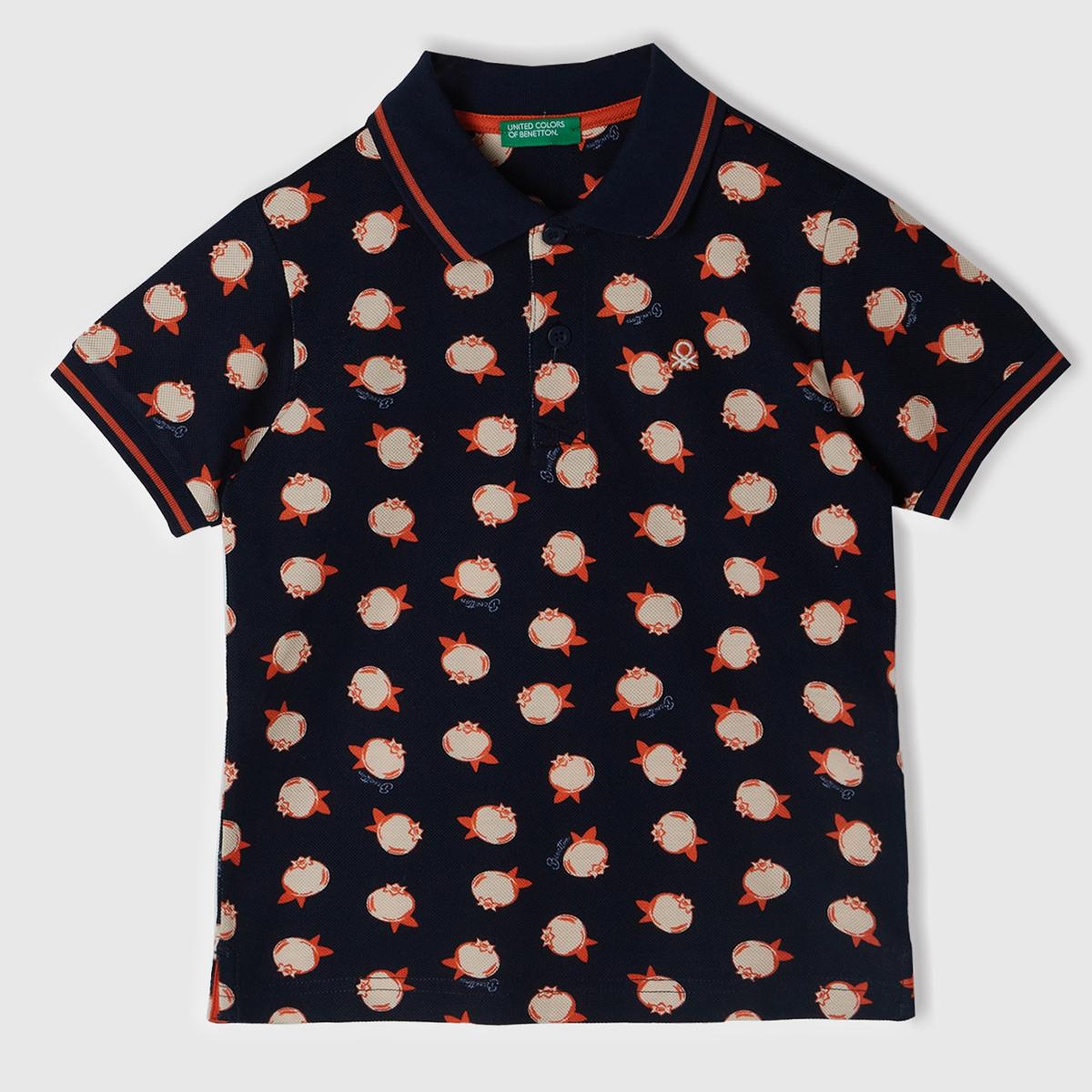 Erkek Çocuk Lacivert Sol Göğsü Logo Baskılı Yırtmaç Detaylı Desenli Polo T-Shirt