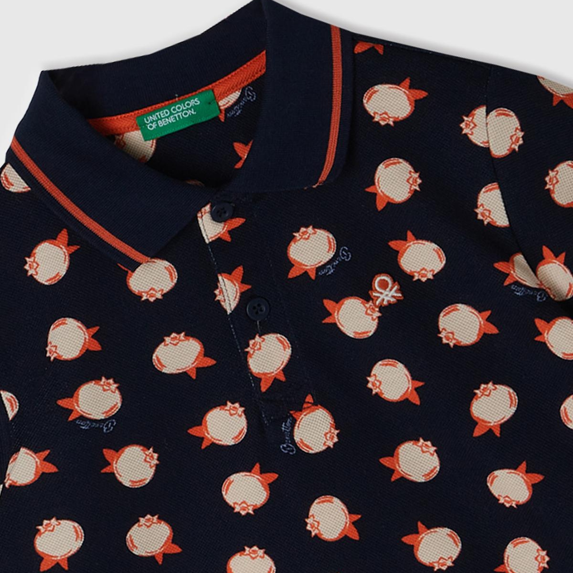 Erkek Çocuk Lacivert Sol Göğsü Logo Baskılı Yırtmaç Detaylı Desenli Polo T-Shirt