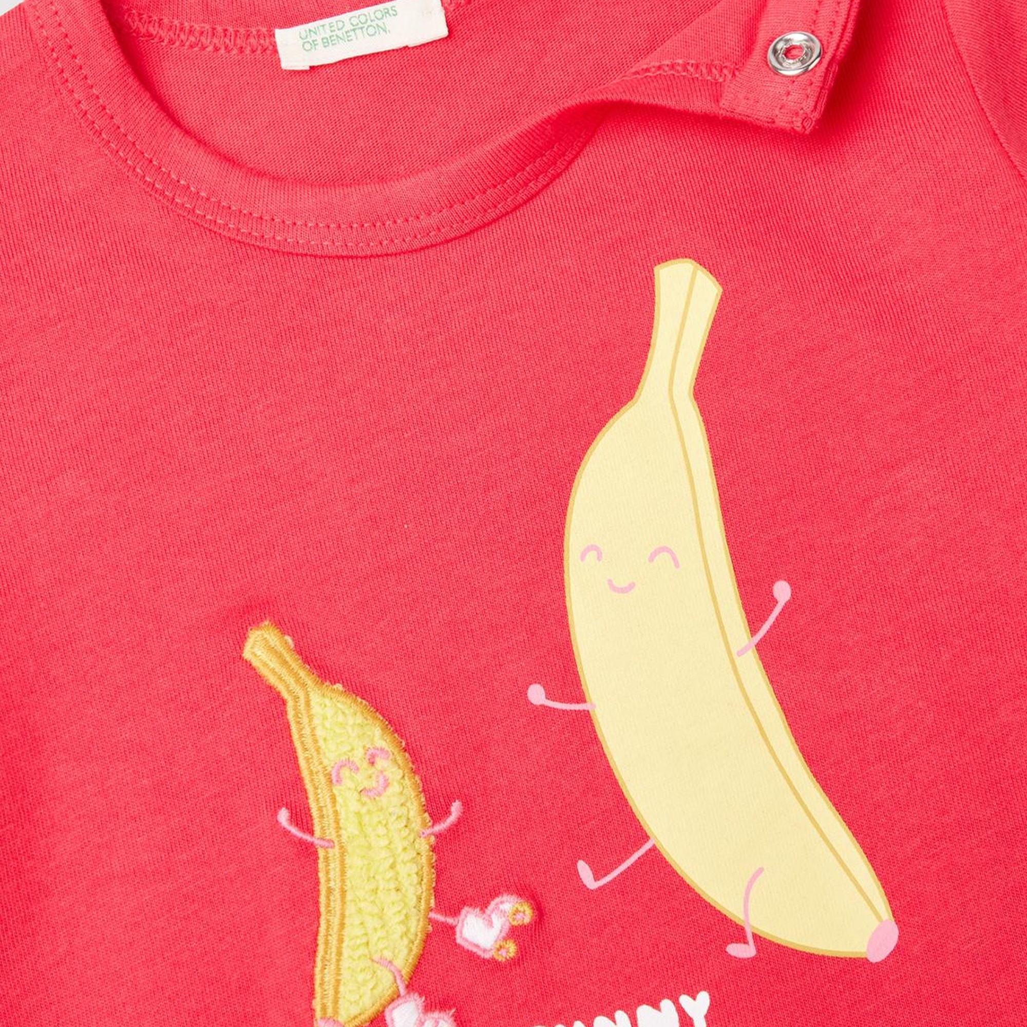 Bebek Fuşya Önü Grafik Basklı Dekoratif Dikişli Omzu Çıtçıtlı T-Shirt