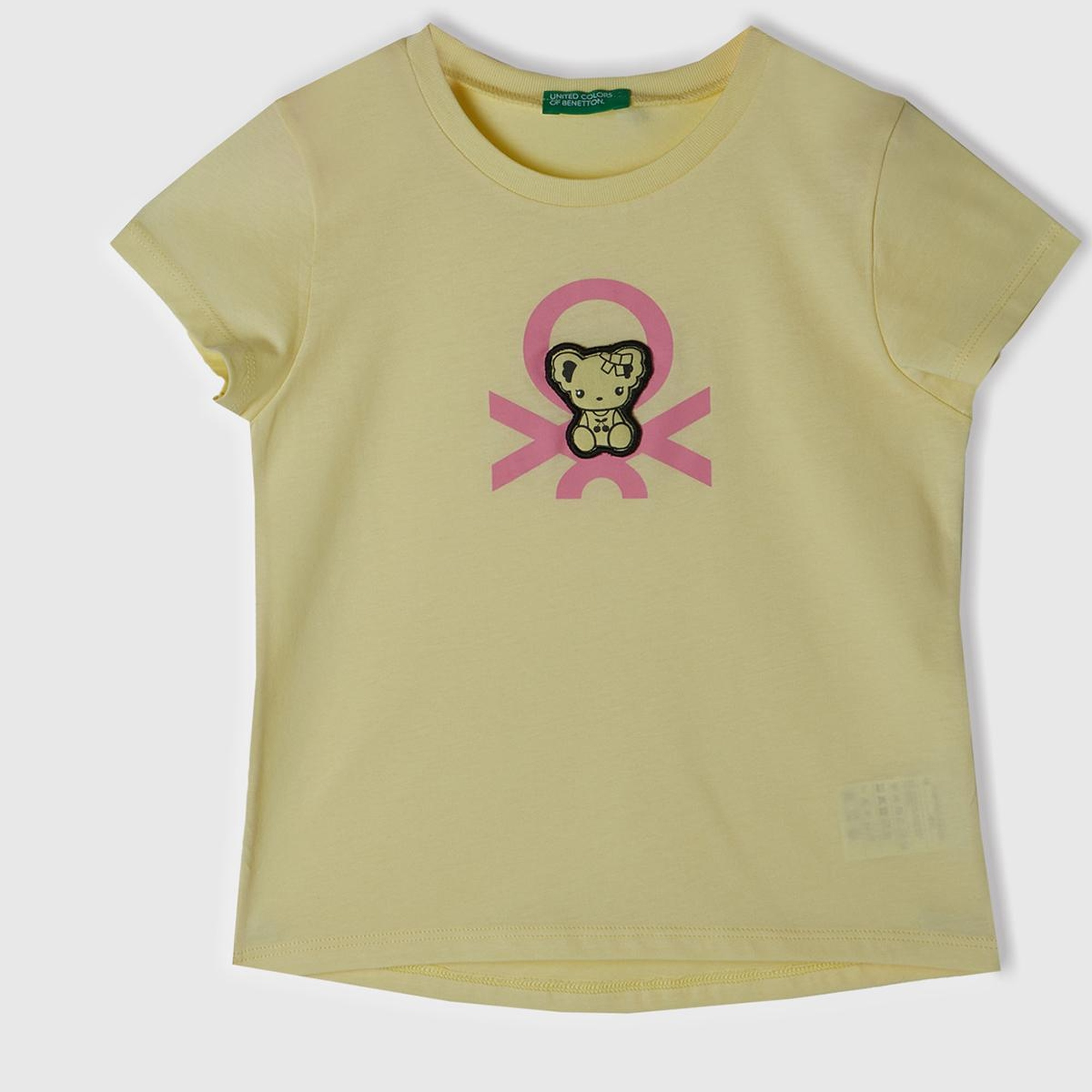 Kız Çocuk Sarı Su Baskılı Logolu ve Aplikeli  Yaz T-Shirt