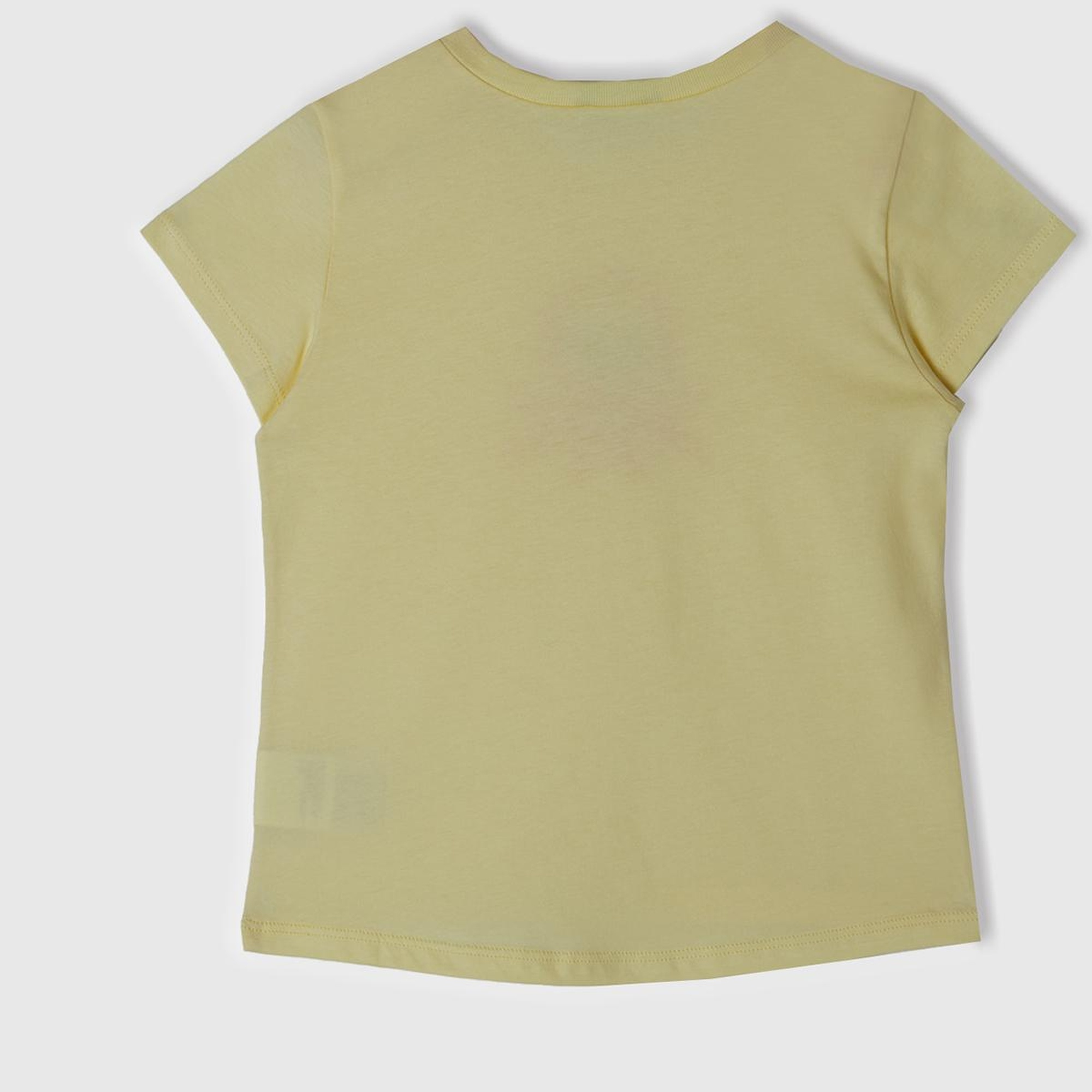 Kız Çocuk Sarı Su Baskılı Logolu ve Aplikeli  Yaz T-Shirt