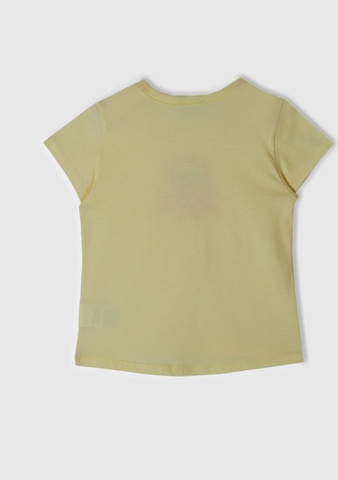  Kız Çocuk Sarı Su Baskılı Logolu ve Aplikeli  Yaz T-Shirt