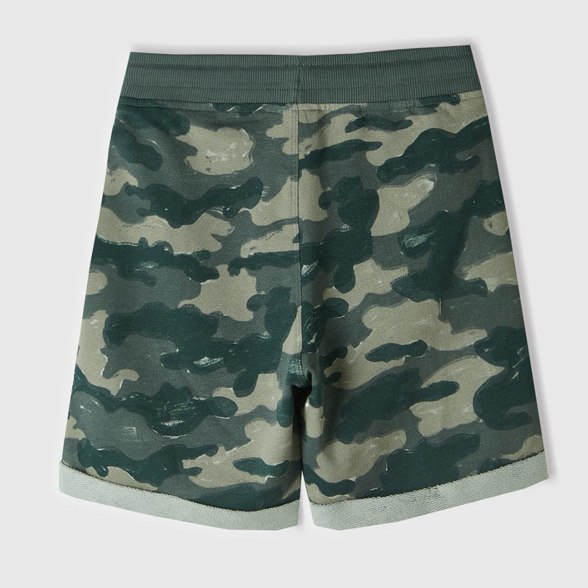 Erkek Çocuk Kamuflaj Büzgü İpli Logo Baskılı Desenli Ucu Katlı Bermuda Şort