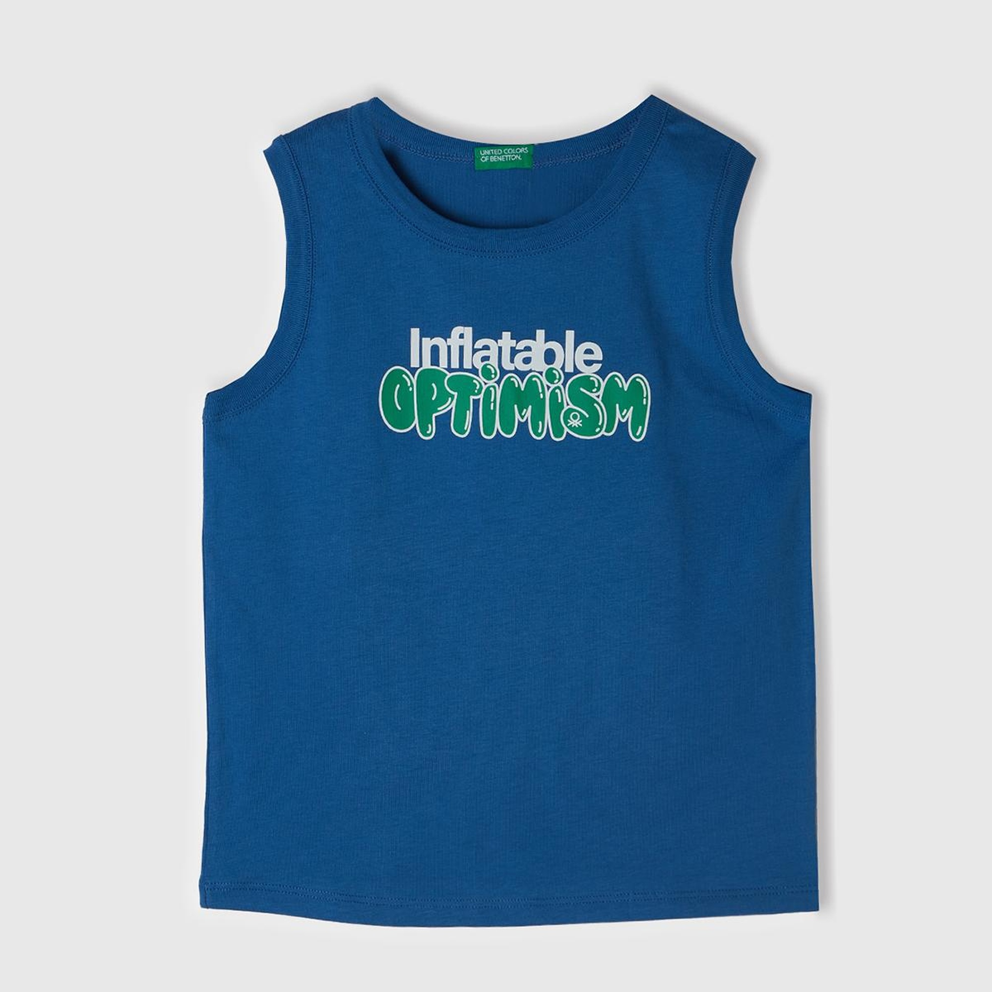 Erkek Çocuk Saks Mavi Önü Baskı Detaylı Kolsuz Üst