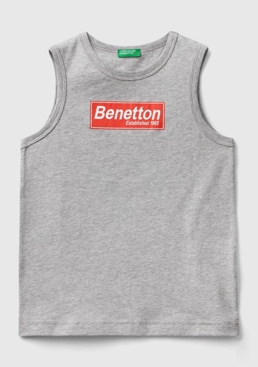  Erkek Çocuk Gri Melanj Logo Baskılı Kolsuz Atlet