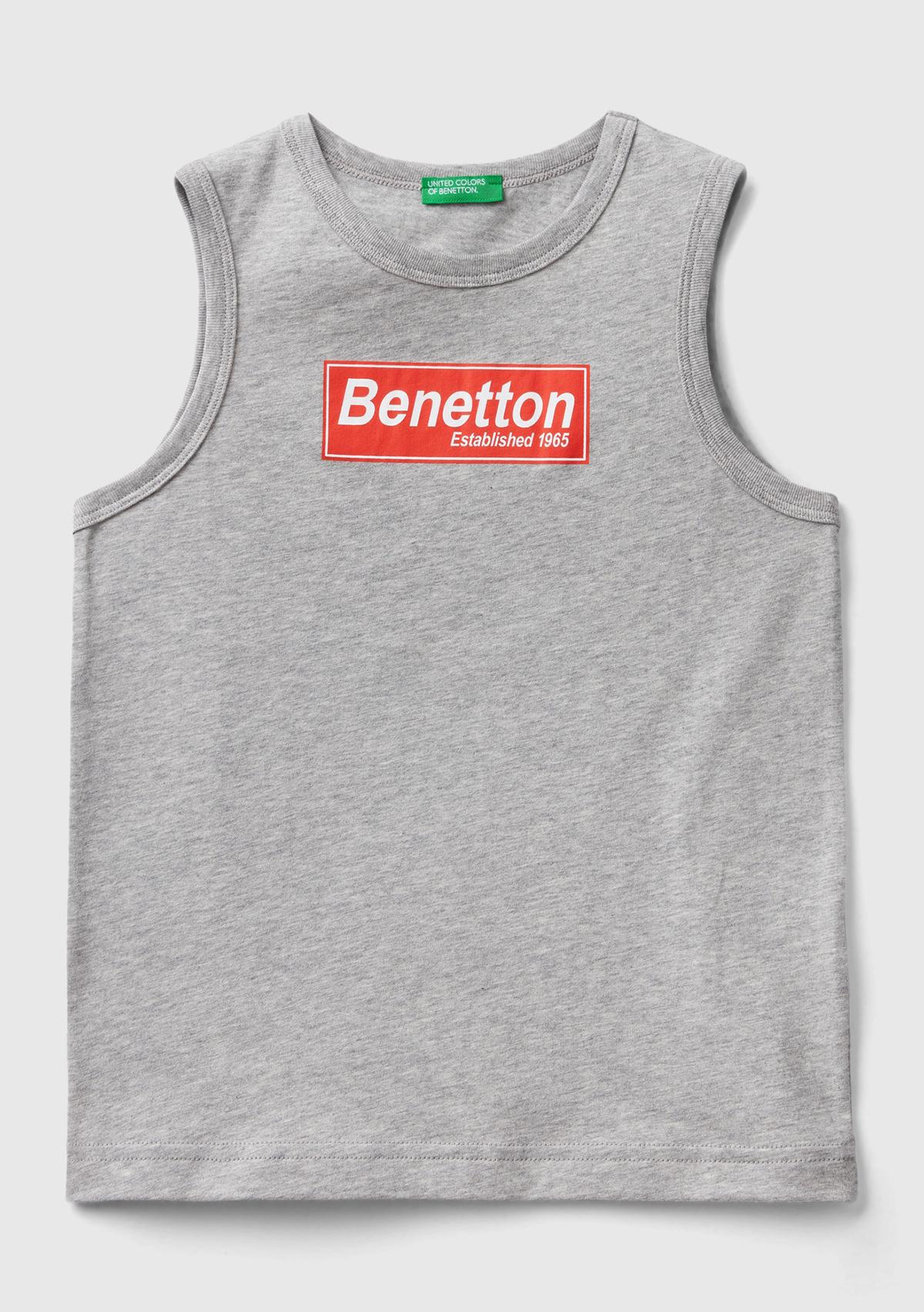  Erkek Çocuk Gri Melanj Logo Baskılı Kolsuz Atlet