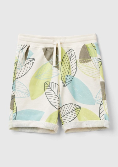  Erkek Çocuk Yeşil Mix Büzgü İpli Logo Baskılı Desenli Ucu Katlı Bermuda Şort