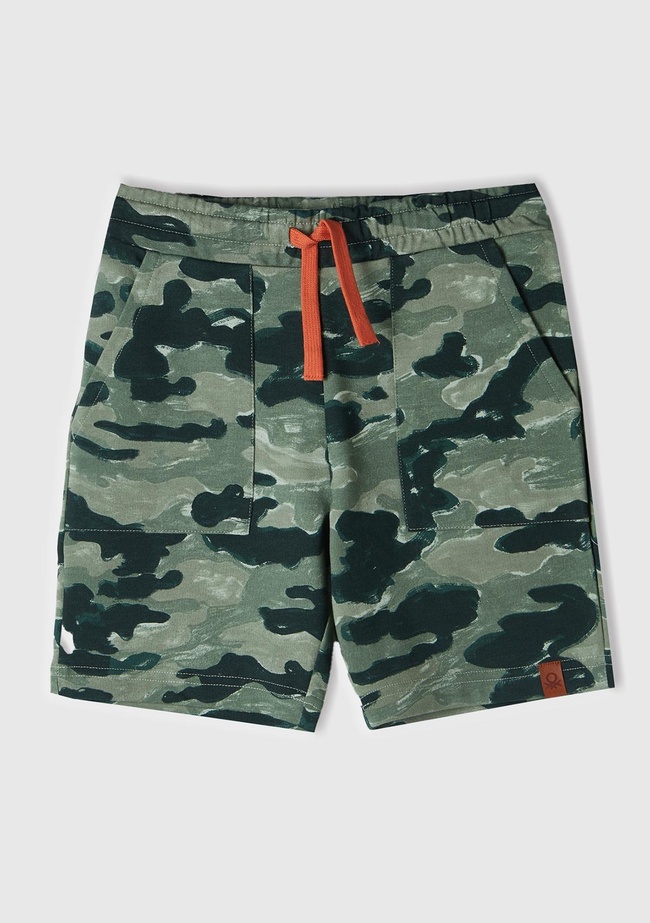  Erkek Çocuk Kamuflaj Büzgü İpli Logo Etiketli Desenli Bermuda Şort