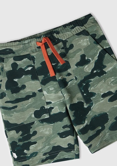  Erkek Çocuk Kamuflaj Büzgü İpli Logo Etiketli Desenli Bermuda Şort