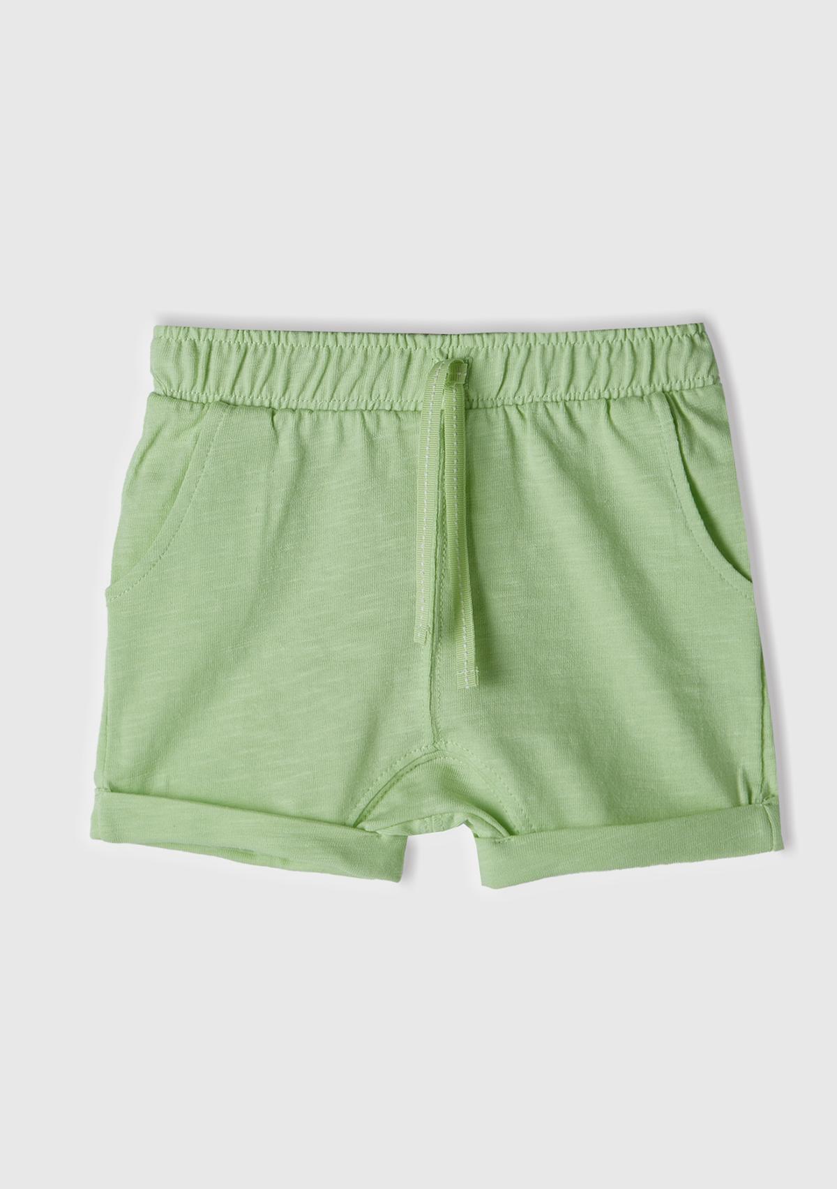  Bebek Açık Yeşil Yandan Cepli Beli Büzgülü ve İpli Şort