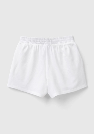  Kız Çocuk Beyaz Önü Logo İşlemeli Beli Büzgülü Pileli Şort