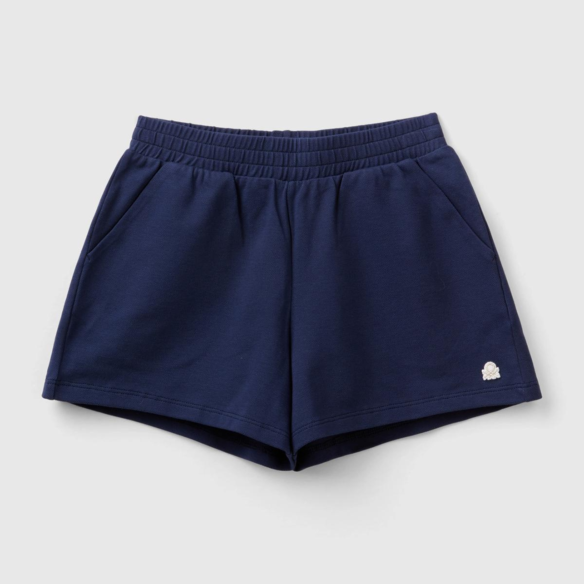 Kız Çocuk Lacivert Önü Logo İşlemeli Beli Büzgülü Pileli Şort