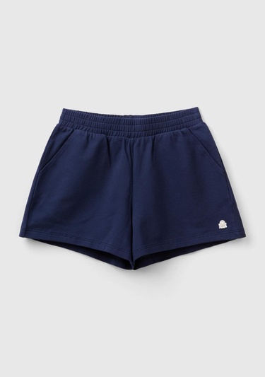  Kız Çocuk Lacivert Önü Logo İşlemeli Beli Büzgülü Pileli Şort