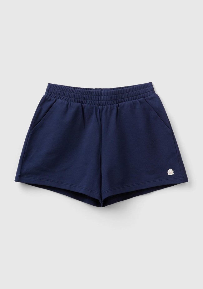  Kız Çocuk Lacivert Önü Logo İşlemeli Beli Büzgülü Pileli Şort