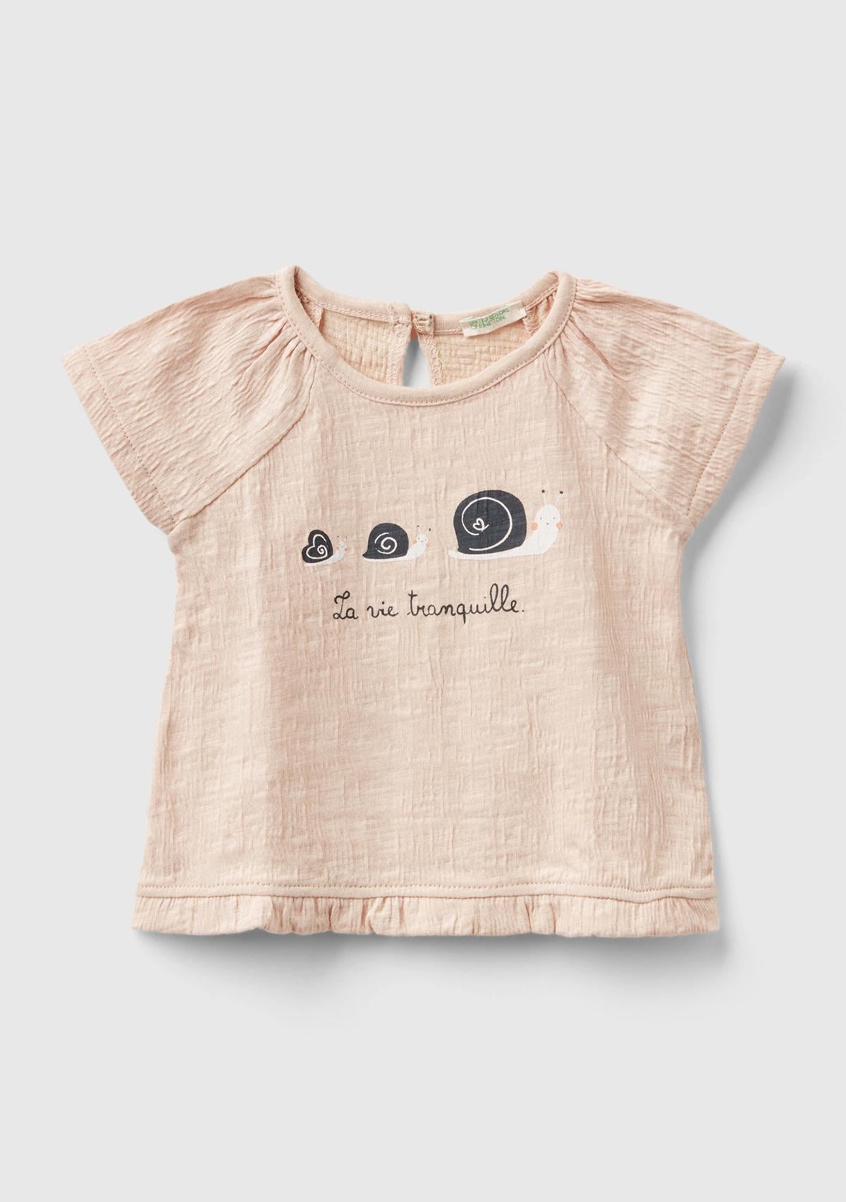  Bebek Gül Kurusu Önü Grafik Baskılı Altı Fırfırlı Reglan Kol T-Shirt