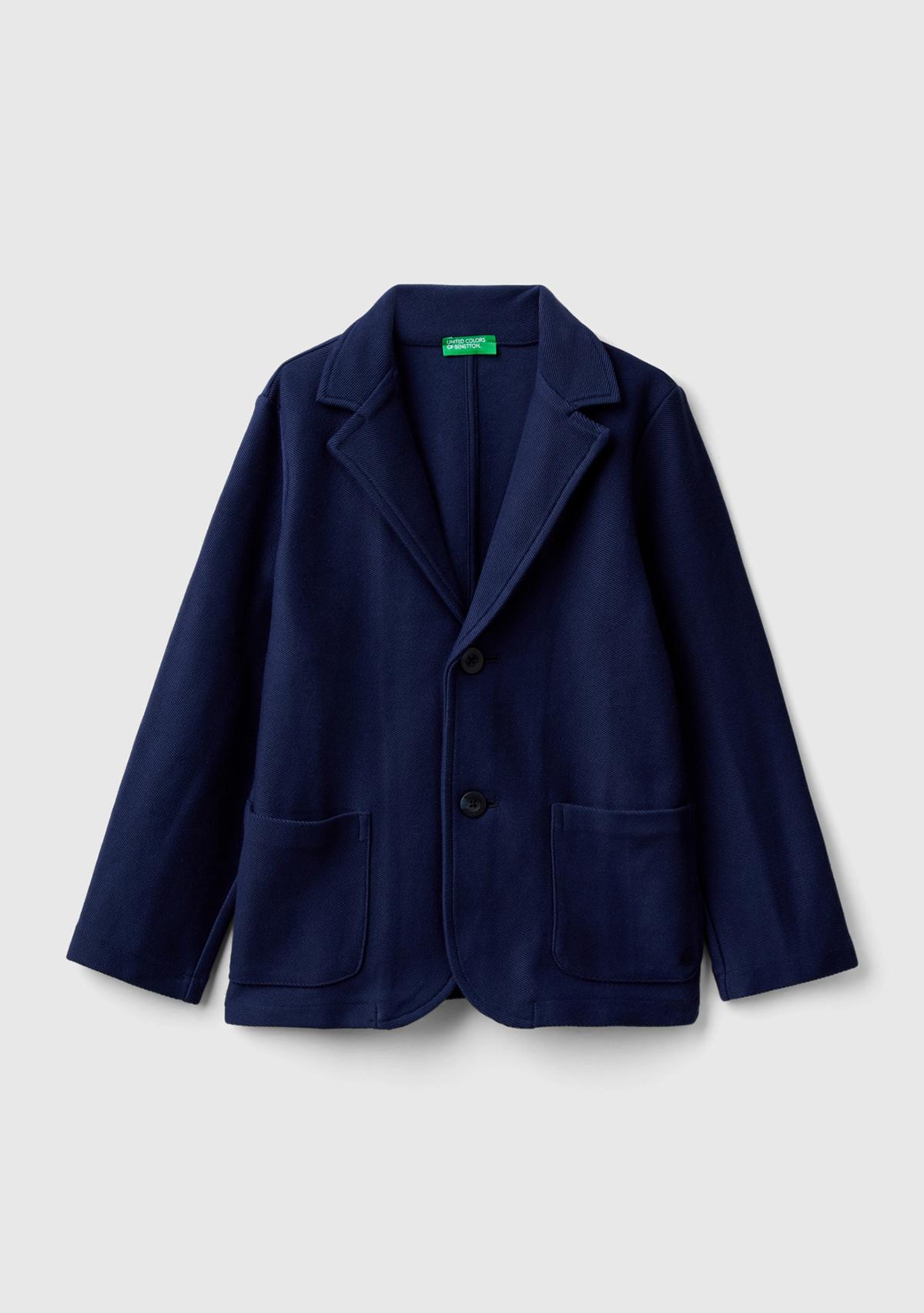  Erkek Çocuk Lacivert Düğme Kapamalı Yama Cepli Regular Ceket