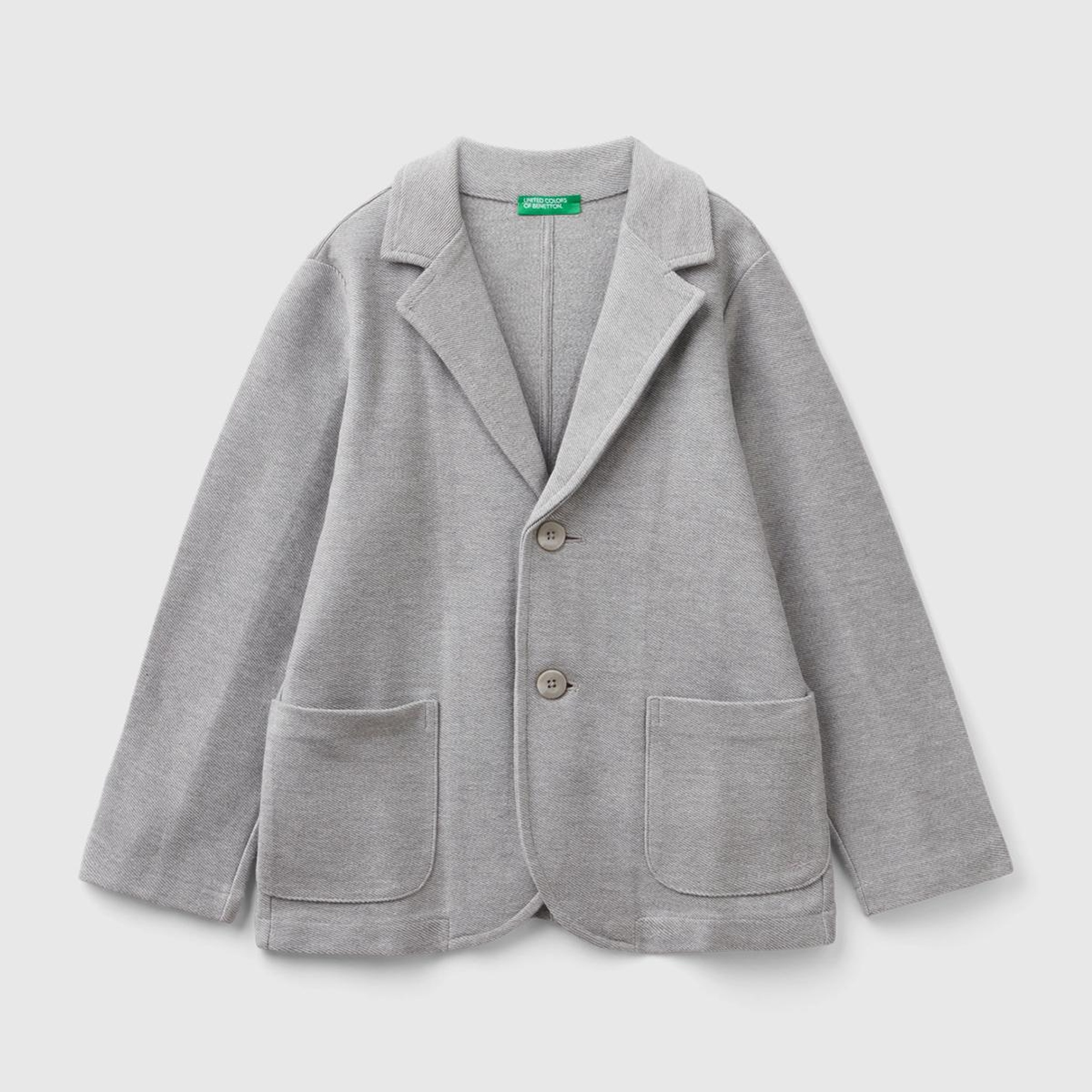 Erkek Çocuk Gri Melanj Düğme Kapamalı Yama Cepli Regular Ceket