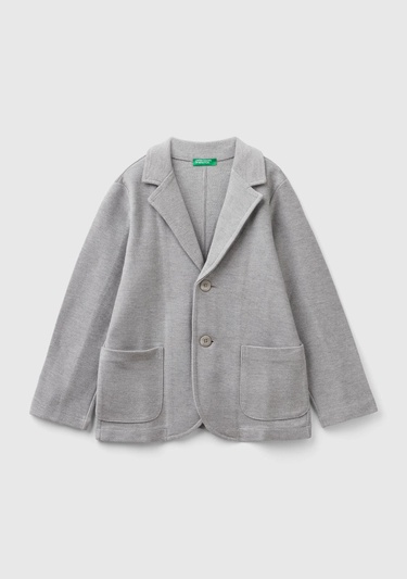  Erkek Çocuk Gri Melanj Düğme Kapamalı Yama Cepli Regular Ceket