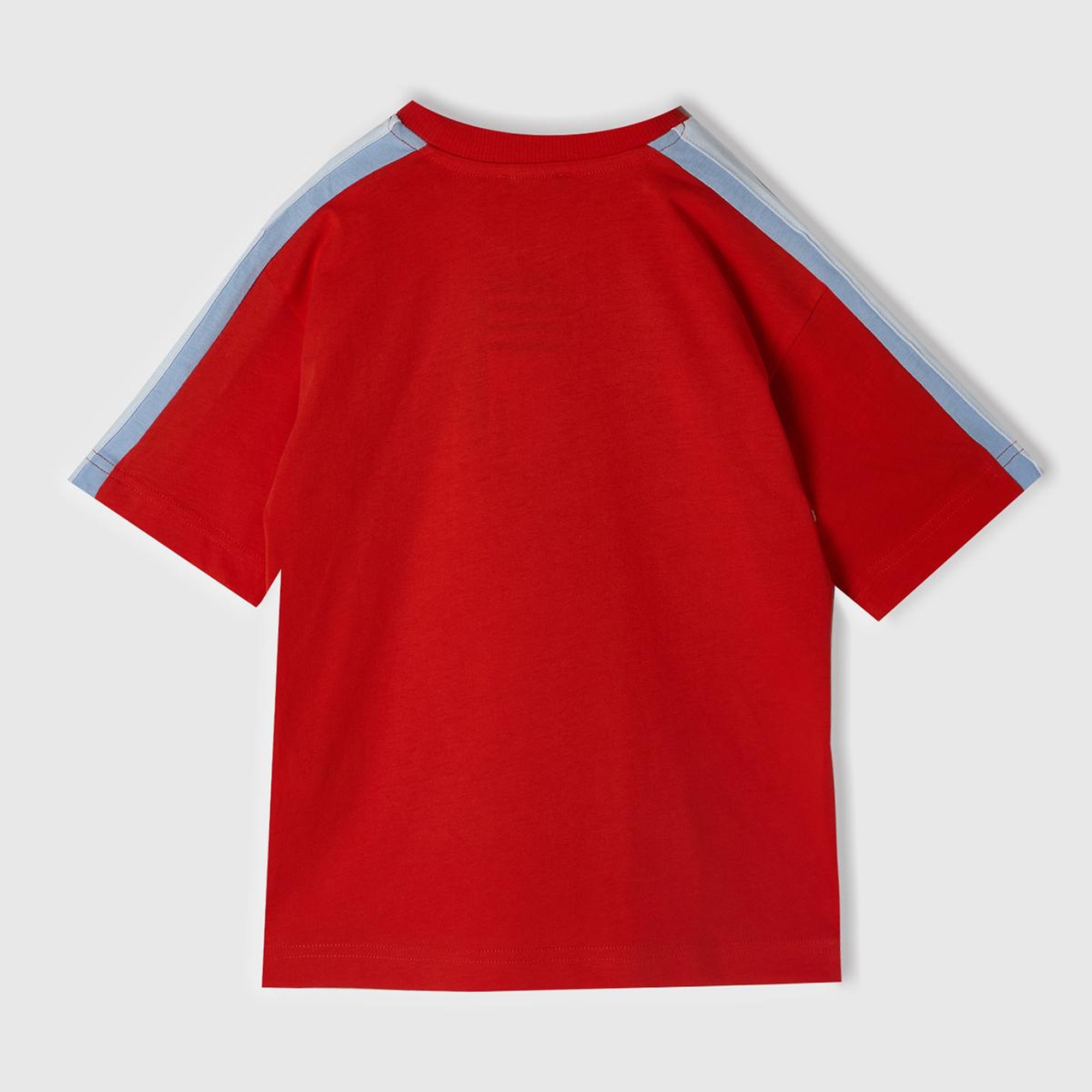 Erkek Çocuk Nar Çiçeği Önü Baskılı Omuzları Kontrast Şeritli Bisiklet Yaka T-Shirt