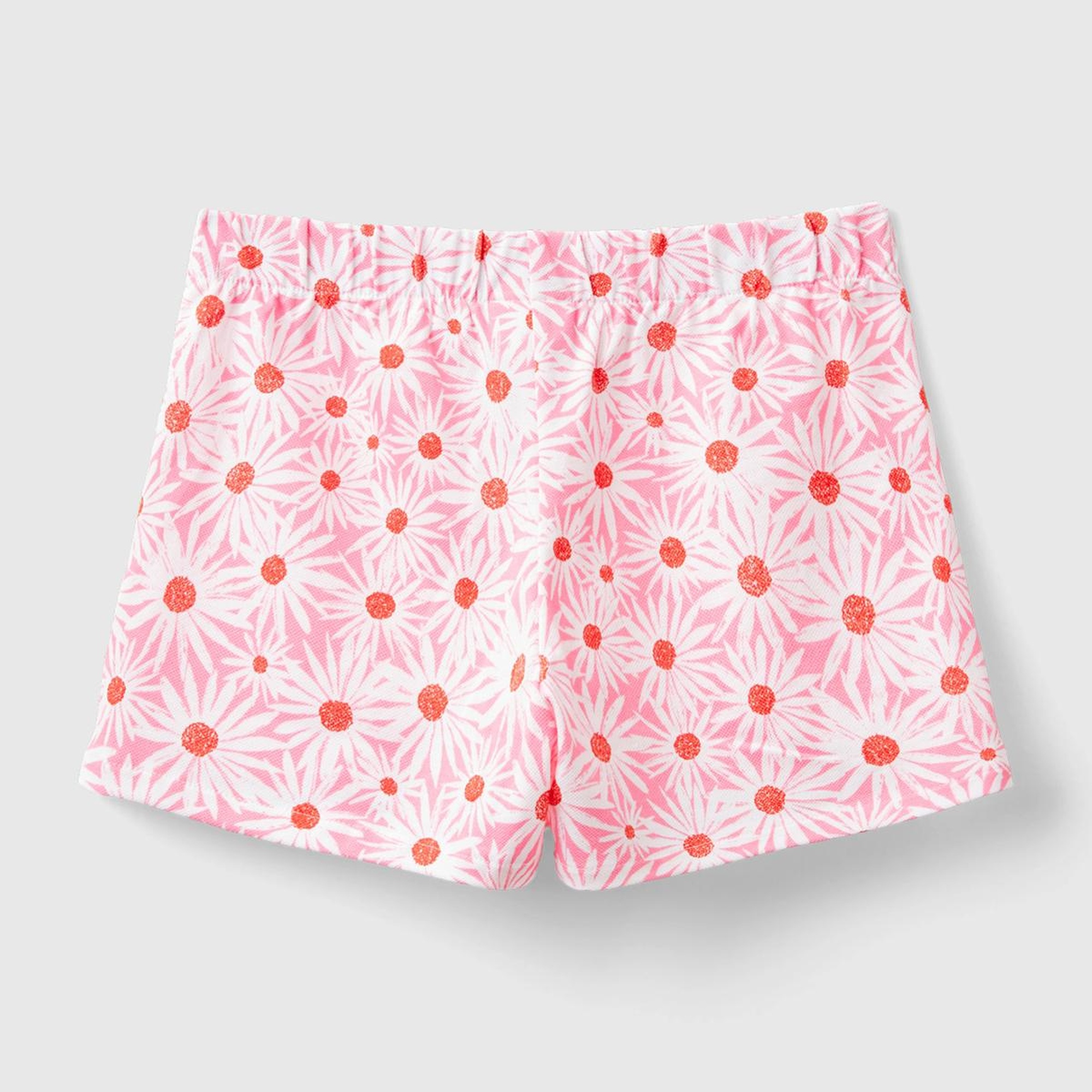 Kız Çocuk Pembe Tamamı Desenli Parlak Logo İşlemeli Beli Büzgülü Şort Etek