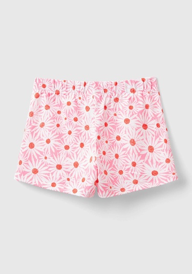  Kız Çocuk Pembe Tamamı Desenli Parlak Logo İşlemeli Beli Büzgülü Şort Etek