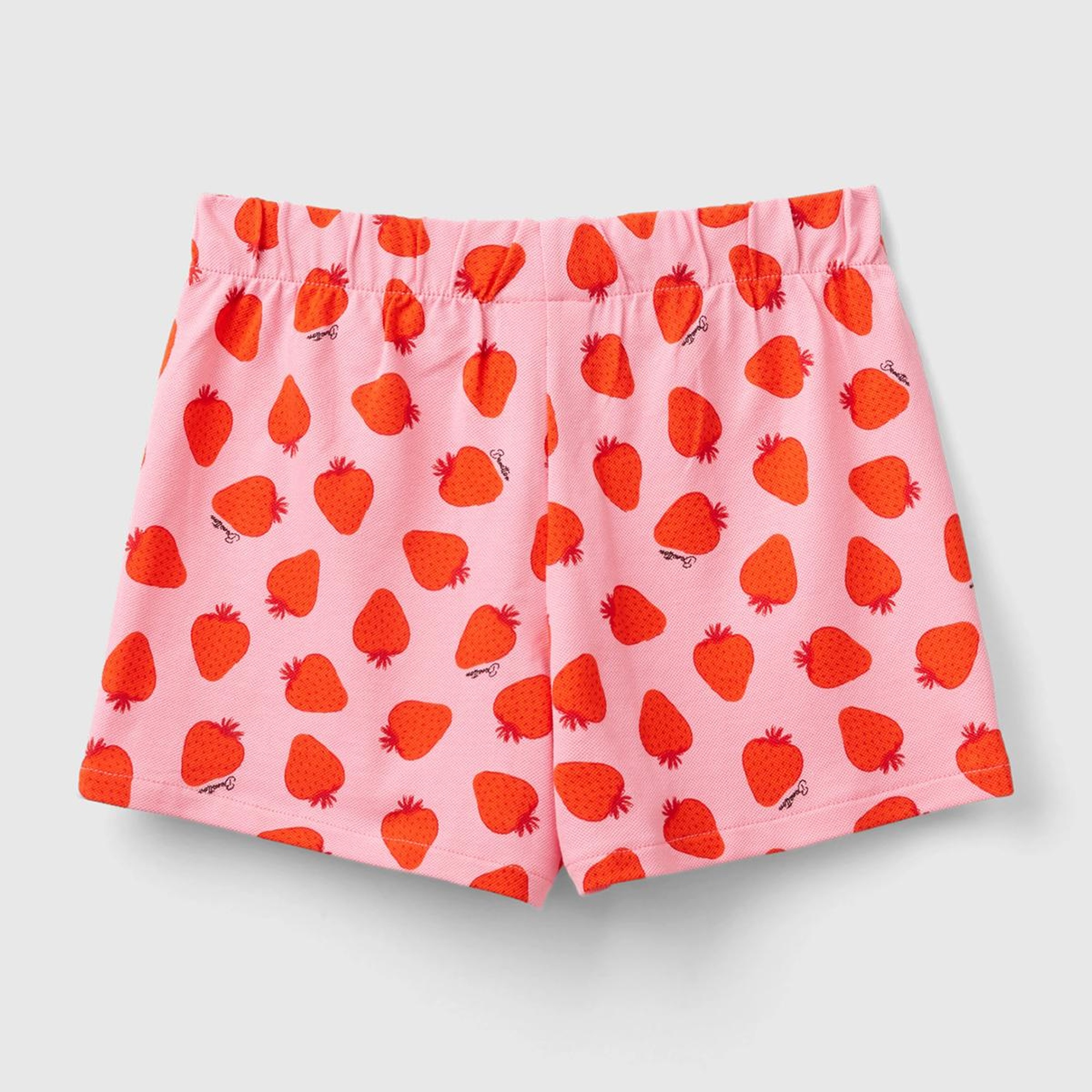 Kız Çocuk Kırmızı-Pembe Tamamı Desenli Parlak Logo İşlemeli Beli Büzgülü Şort Etek