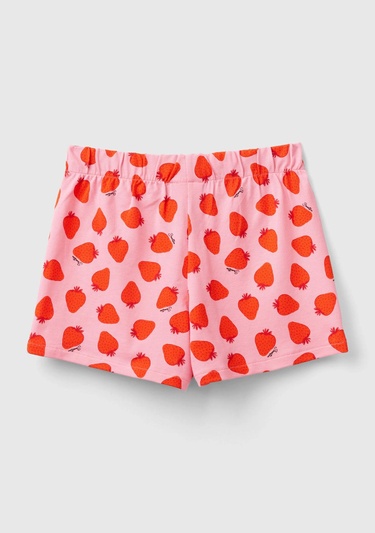  Kız Çocuk Kırmızı-Pembe Tamamı Desenli Parlak Logo İşlemeli Beli Büzgülü Şort Etek