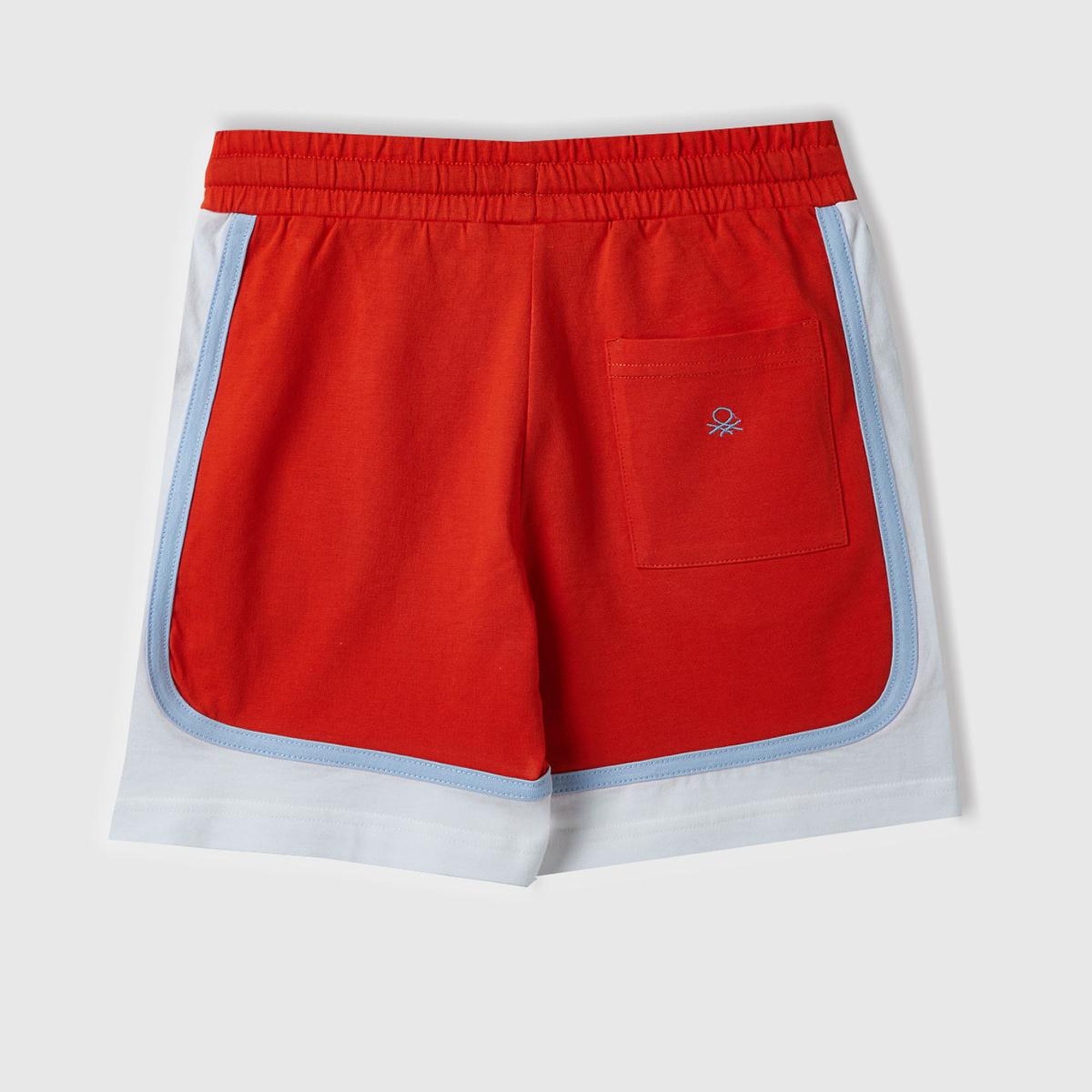 Erkek Çocuk Nar Çiçeği Beli Büzgülü Arkası Logo İşlemeli Renk Bloklu Bermuda Şort