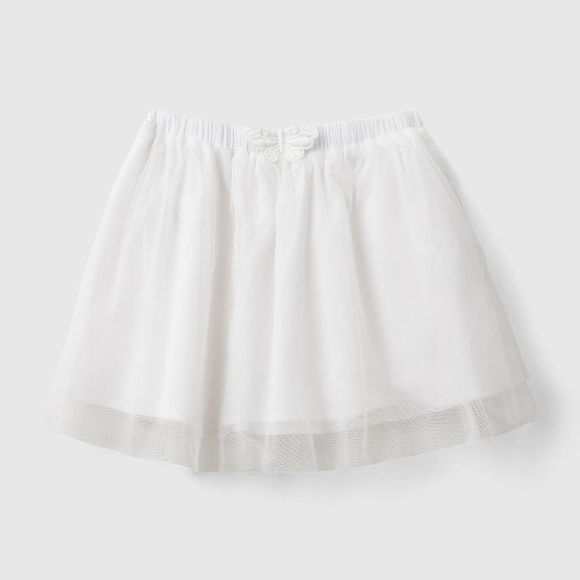 Kız Çocuk Beyaz. Kelebek Detaylı Çift Katlı Tül Etek