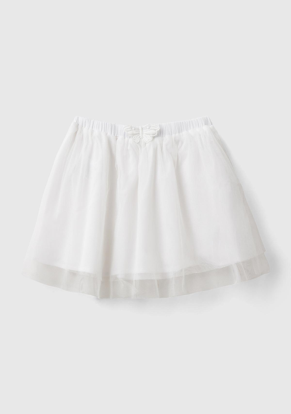  Kız Çocuk Beyaz. Kelebek Detaylı Çift Katlı Tül Etek