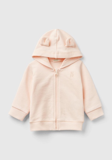  Bebek Pudra Göğsü Tavşan Logosu İşlemeli Kapüşonu Kulaklı Sweatshirt