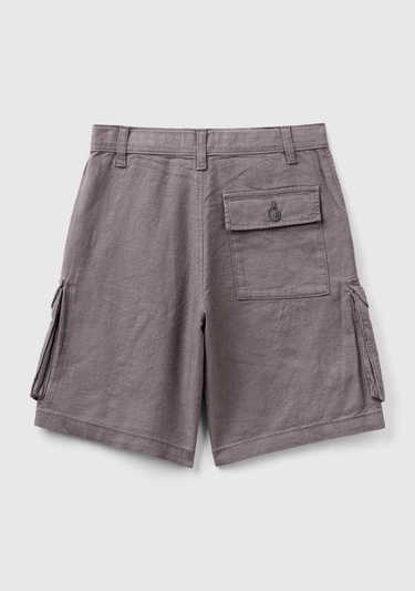  Erkek Çocuk Antrasit Kemer Delikli Cebi Logo Etiketli Yanları Cepli Bermuda Şort