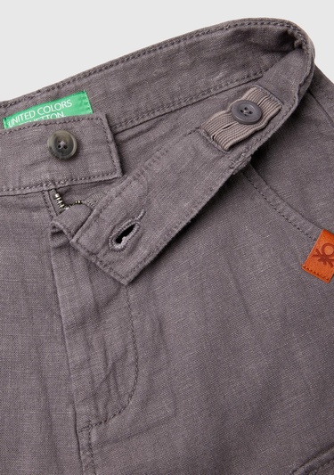  Erkek Çocuk Antrasit Kemer Delikli Cebi Logo Etiketli Yanları Cepli Bermuda Şort