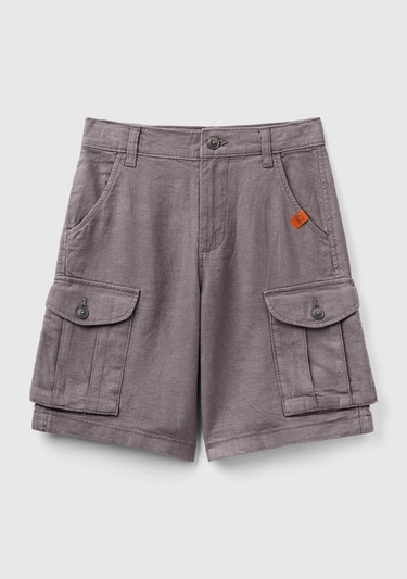  Erkek Çocuk Antrasit Kemer Delikli Cebi Logo Etiketli Yanları Cepli Bermuda Şort