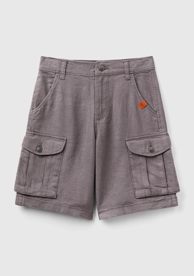  Erkek Çocuk Antrasit Kemer Delikli Cebi Logo Etiketli Yanları Cepli Bermuda Şort
