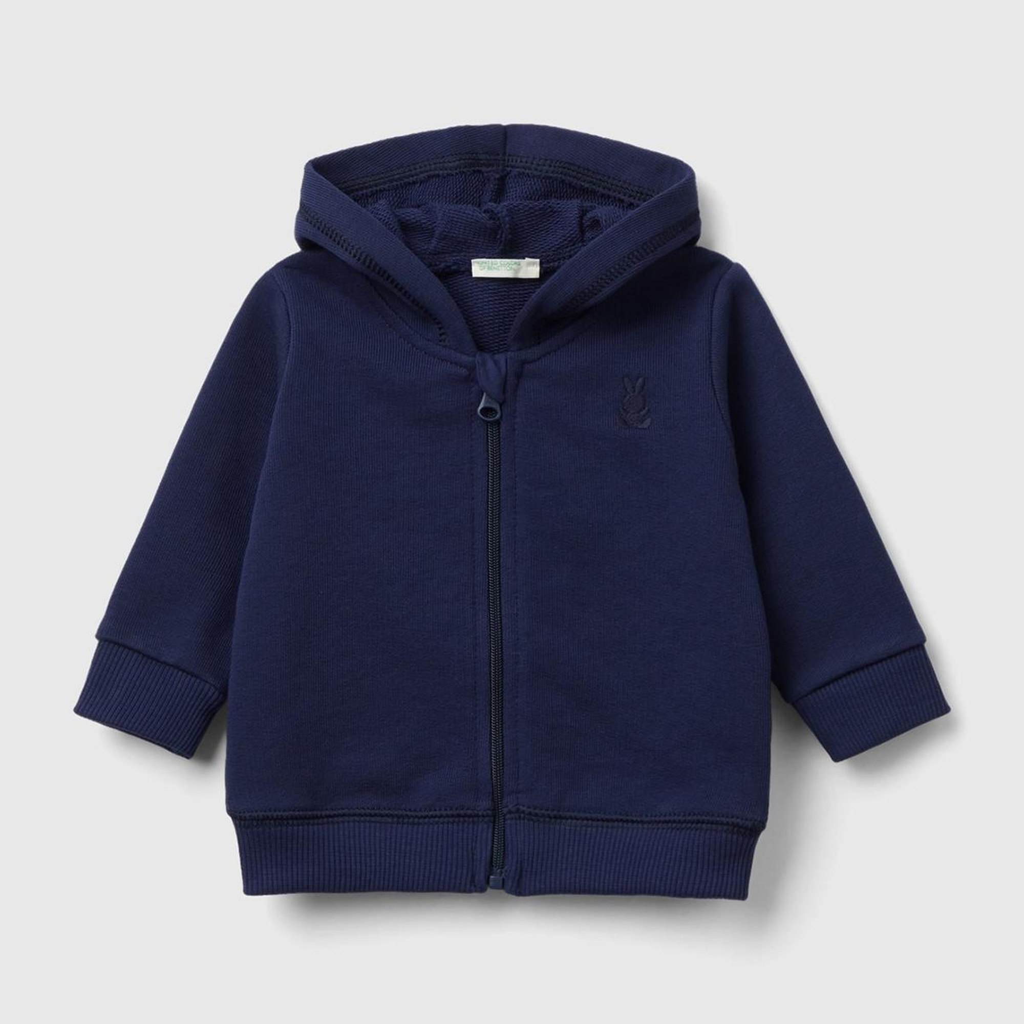 Bebek Lacivert Göğsü Tavşan Logosu İşlemeli Kapüşonu Kulaklı Sweatshirt