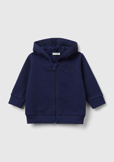  Bebek Lacivert Göğsü Tavşan Logosu İşlemeli Kapüşonu Kulaklı Sweatshirt