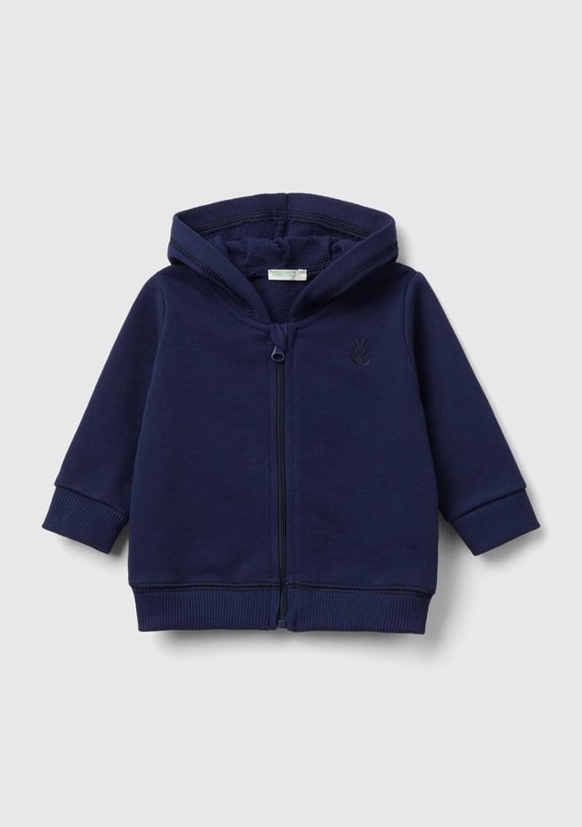  Bebek Lacivert Göğsü Tavşan Logosu İşlemeli Kapüşonu Kulaklı Sweatshirt