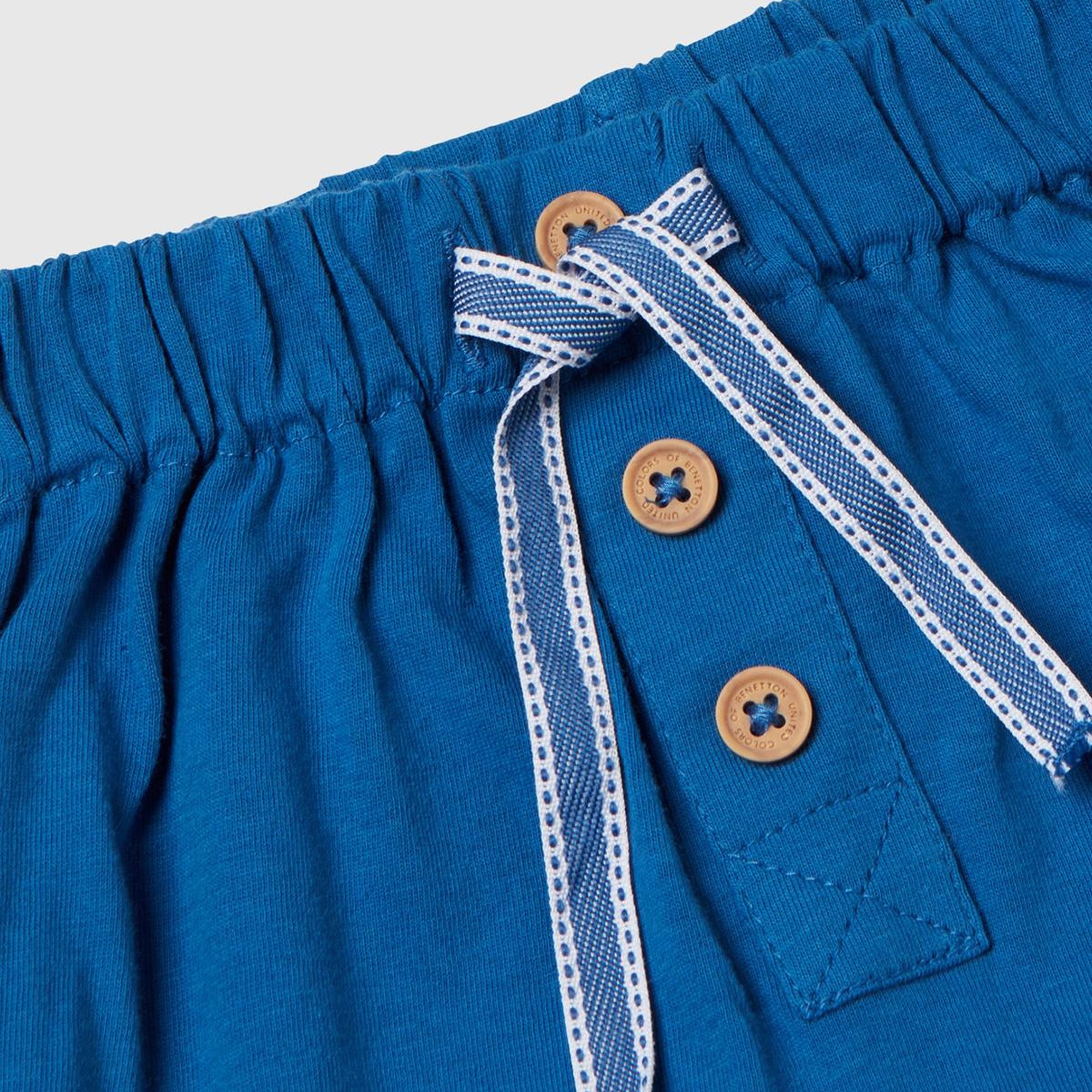 Bebek Saks Mavi Ekose Desenli Yama Cepli Beli Büzgülü 2 Parça Takım